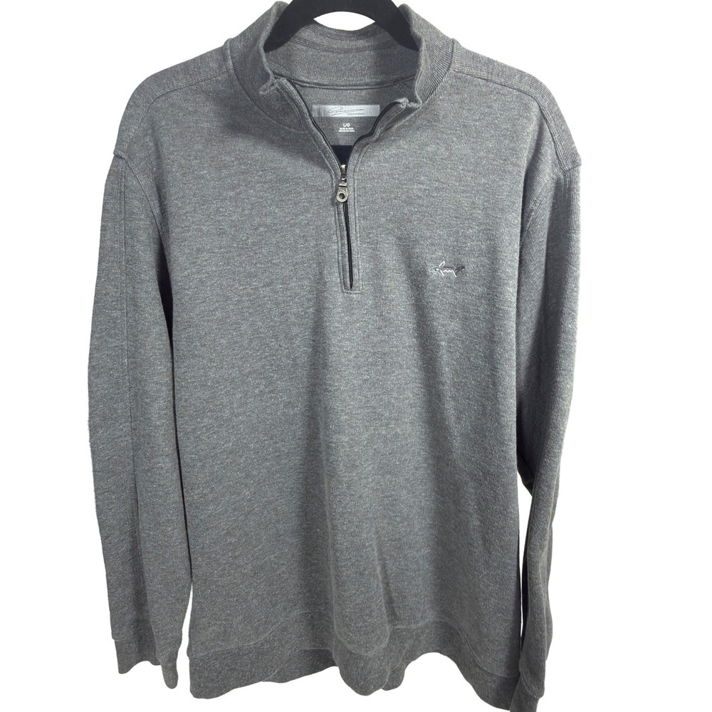 Greg Norman 1/4 Zip Pullover Large Mens Ribbed Long Sleeve Heather Grey Collared